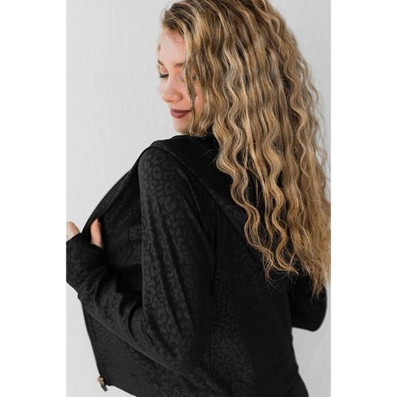 Celestial Bodiez NWOT Power Zip Hoodie in Black Panther Animal Print Size Medium - Picture 9 of 10